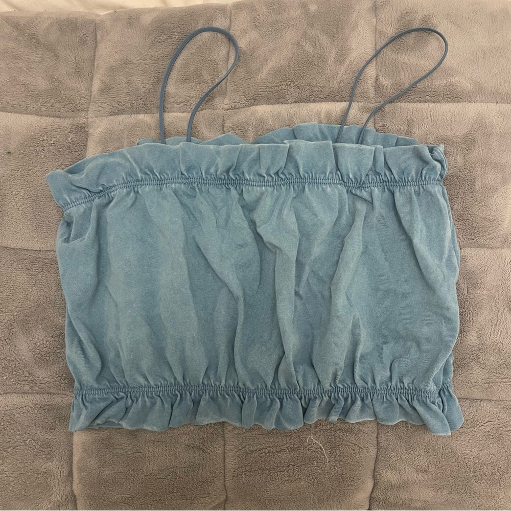 Zara Light Blue Ruffled Top